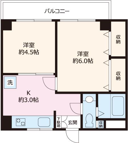 コーポ高木(2K/2階)の間取り写真