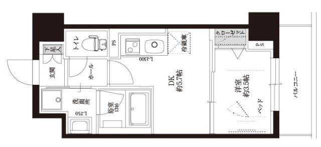 セルン新町(1DK/11階)の間取り写真