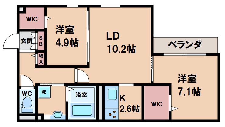 近鉄南大阪線 河堀口駅 徒歩3分 3階建 築5年(2LDK/2階)の間取り写真
