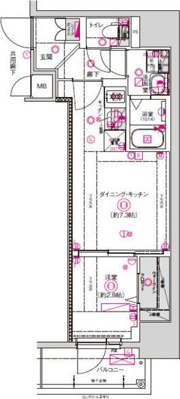 CREST TAPP東別院(1DK/14階)の間取り写真