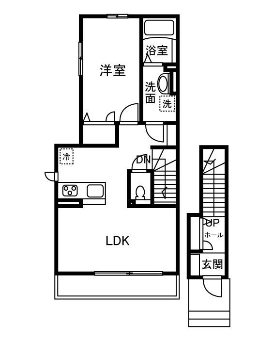 テッセラレジデンス鵠沼(1LDK/2階)の間取り写真