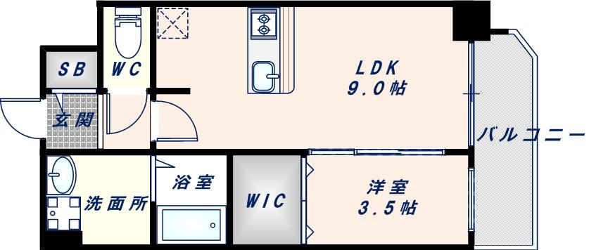 プレサンス新深江ディレット(1LDK/12階)の間取り写真