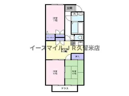 ブルウジュI(3DK/2階)の間取り写真