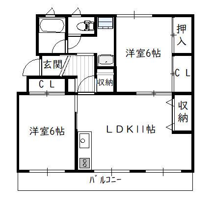 コーポ日広(2LDK/2階)の間取り写真