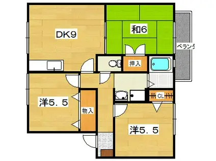 高岡ハイツ2棟(3DK/1階)の間取り写真