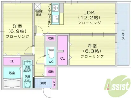 DーROOM卸町 Ⅱ(2LDK/1階)の間取り写真