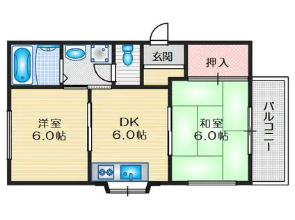 ロニーハイツ千代(2DK/2階)の間取り写真