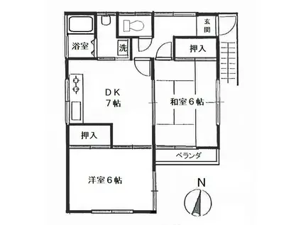 東急東横線 妙蓮寺駅 徒歩5分 2階建 築40年(2DK/2階)の間取り写真