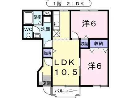 オリエンス八幡前B(2LDK/1階)の間取り写真