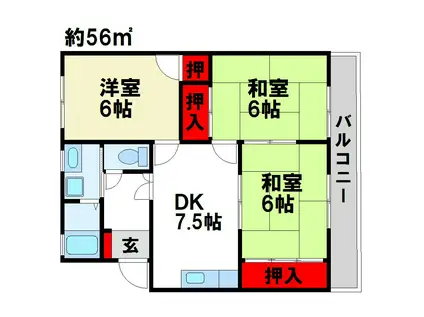 サンハイツ武藤(3DK/2階)の間取り写真