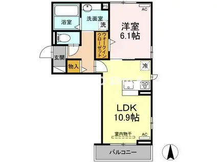 ヴィルヌープ(1LDK/2階)の間取り写真