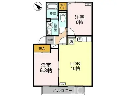 グランシャリオ A(2LDK/2階)の間取り写真