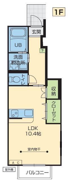 A.COURT(ワンルーム/1階)の間取り写真