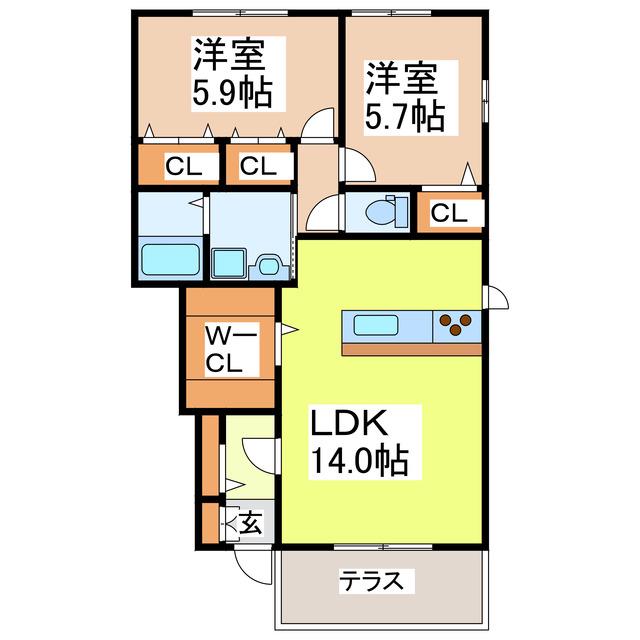 ノーブル新地II(2LDK/1階)の間取り写真