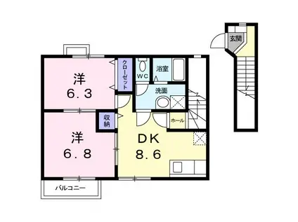 メゾン・ド・ラ・コリーヌ II(2DK/2階)の間取り写真