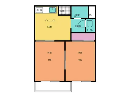 サンライズコーポ岩本(2DK/2階)の間取り写真