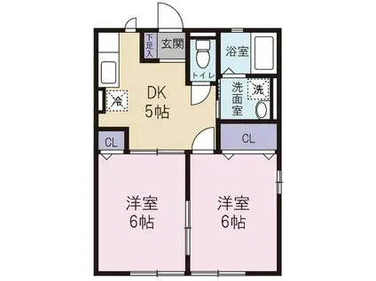 ウェルサイド弥生(2DK/1階)の間取り写真