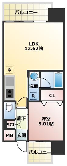 プレジオ三国EURO(1LDK/10階)の間取り写真