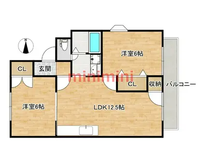 エレガンツァカーサ(2LDK/2階)の間取り写真