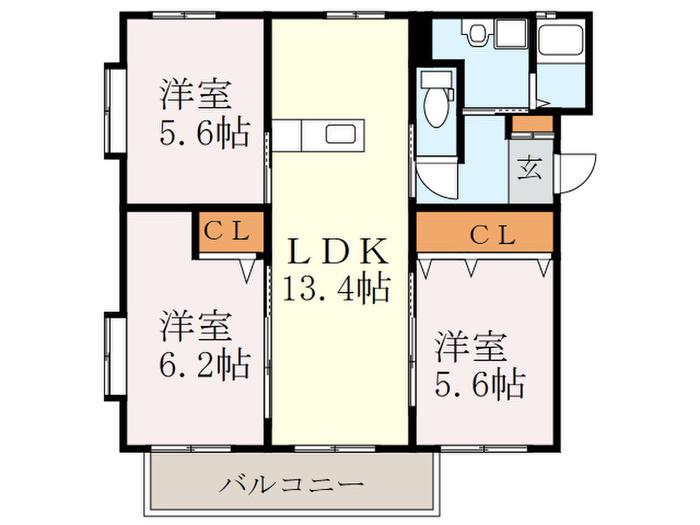 アネーロ城南II(3LDK/2階)の間取り写真