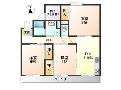 ガーデンコート篭田(3DK/1階)の間取り写真