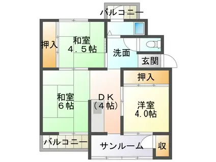多聞台ビル 2号棟(3DK/4階)の間取り写真