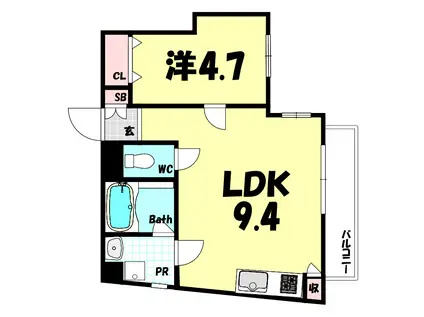 花隈岩崎マンション(1LDK/4階)の間取り写真
