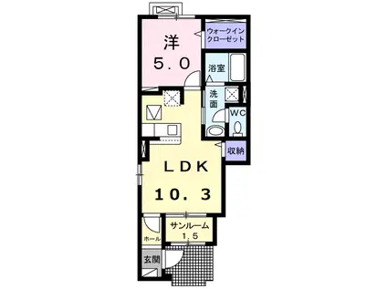リヴァージュ K(1LDK/1階)の間取り写真