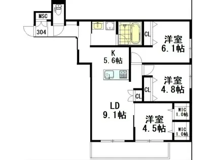 境南町3丁目ヘーベルメゾン(3LDK/3階)の間取り写真