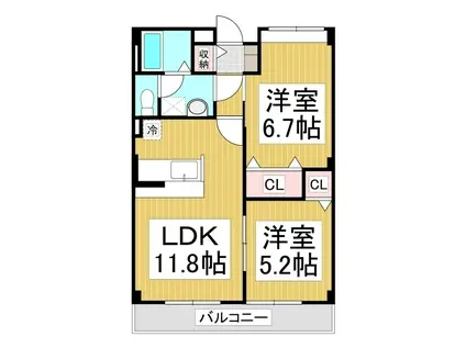 トーラスHARA(2LDK/2階)の間取り写真