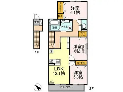 ブリーズコート扇町(3LDK/2階)の間取り写真