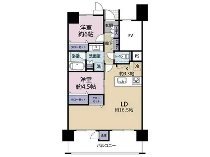 グランド.サンリヤン六本松(2LDK/7階)の間取り写真