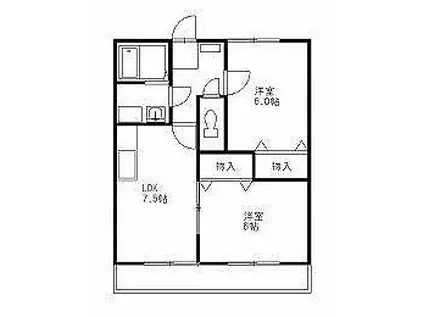 ムゲンハイツ若草A(2DK/2階)の間取り写真