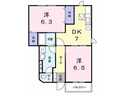 ドゥーソレールI(2DK/1階)の間取り写真