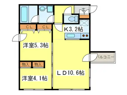 PURE STAGE MARUYAMA(2LDK/2階)の間取り写真