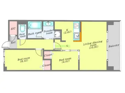 レジディア仙台北四番丁プレイス(2LDK/12階)の間取り写真