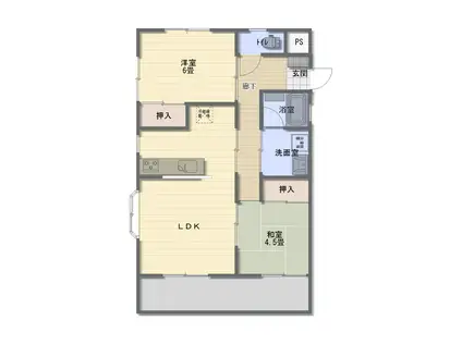 メゾンII(2LDK/1階)の間取り写真