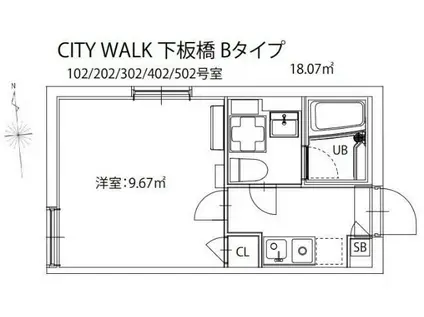 CITY WALK下板橋(1K/4階)の間取り写真