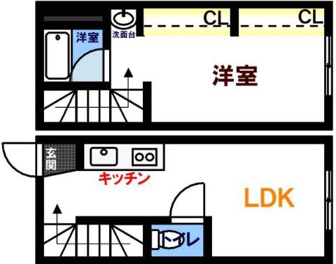 本浦コーポラスI(1LDK/1階)の間取り写真