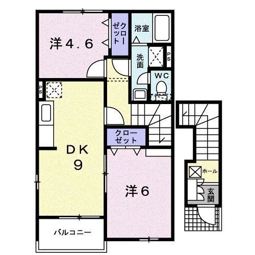 カステーロ・ヴェルデB(2DK/2階)の間取り写真