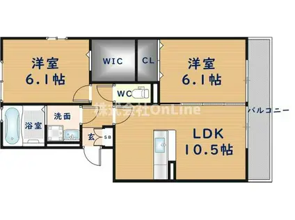 グレース中谷B棟(2LDK/1階)の間取り写真
