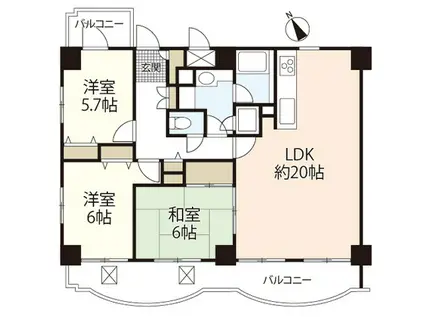 ライオンズマンション三篠(3LDK/7階)の間取り写真