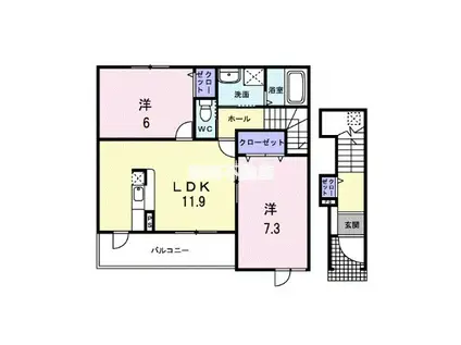 オロールA(2LDK/2階)の間取り写真