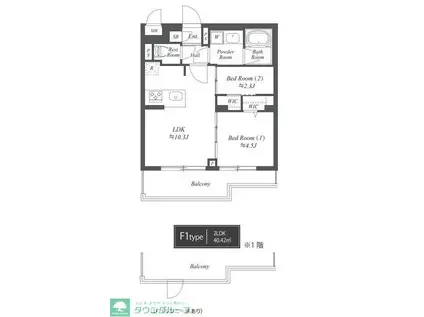 ブランシエスタ用賀(2LDK/1階)の間取り写真