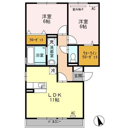 グリーンレジデンスA棟(2LDK/3階)の間取り写真