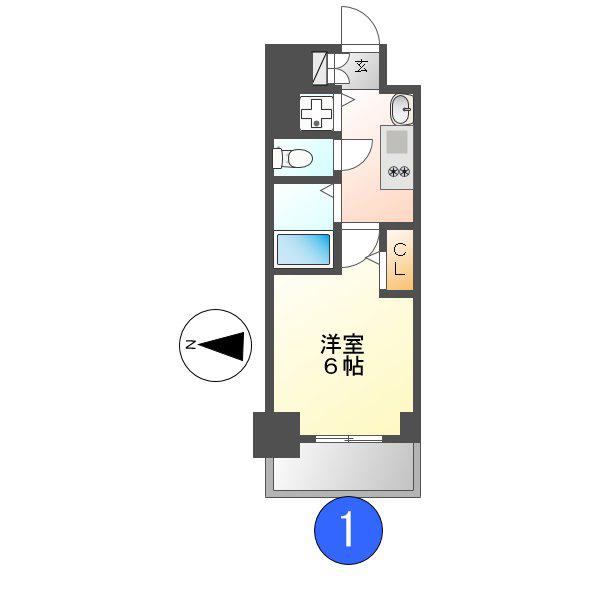 プレサンスSAKAEリバースタイル(1K/5階)の間取り写真