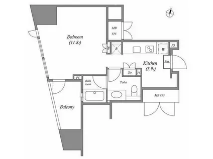CAVANA麻布台(ワンルーム/7階)の間取り写真