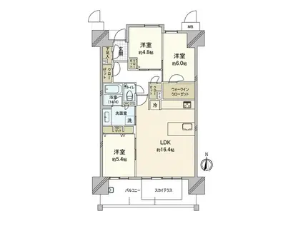 ロイヤルガーデンシティ学南町(3LDK/2階)の間取り写真