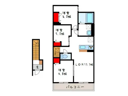 DEMEURE CRECIA II(3LDK/2階)の間取り写真