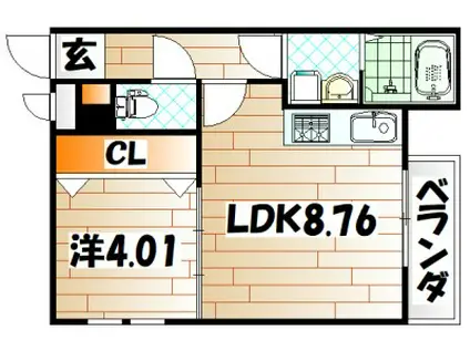 グランドプレミアム三萩野(1LDK/1階)の間取り写真